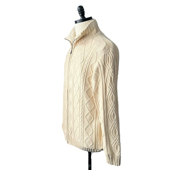 Scandia Woods Aran Cable Knit Sherpa Lined Full Zip Sweater Jacket | LARGE - Picture 3 of 11